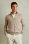 Reiss Wheat Melange Merino Wool Zip-through Funnel-neck Cardigan In Wheat Melange