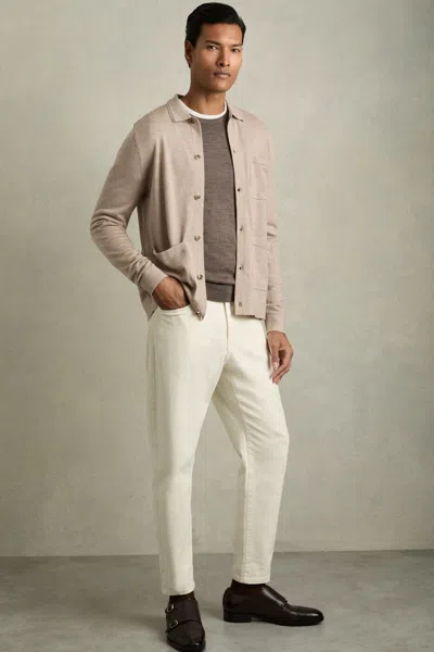 Reiss Wheat Melange Merino Wool Button-through Cardigan