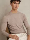 Reiss Wheat Melange Merino Wool Crew Neck Jumper In Brown
