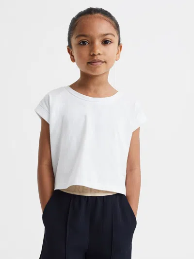 Reiss Kids' White 9-13 Yrs Cotton Crew Neck Crop Top