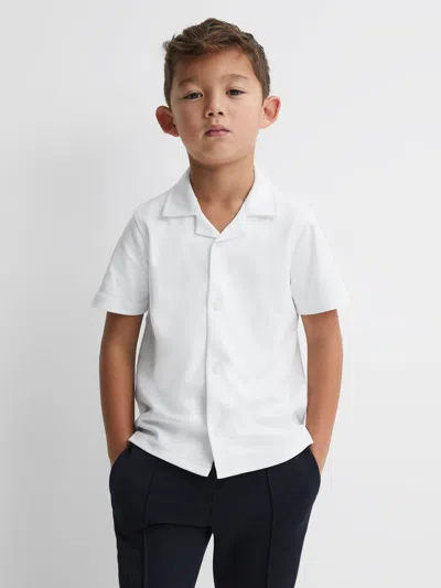 Reiss White 9-13 Yrs Cotton Cuban Collar Shirt