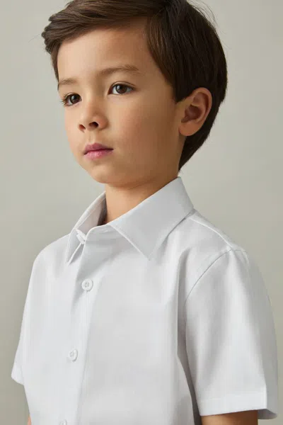 Reiss White 9-13 Yrs Cotton Slim-fit Short-sleeve Shirt