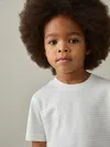 Reiss Kids' White 9-13 Yrs Cotton Textured Crew-neck T-shirt