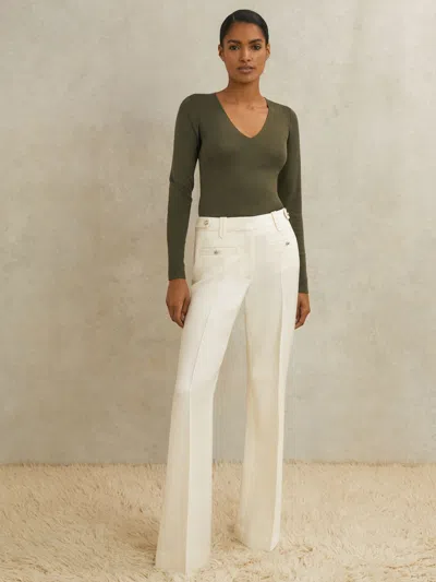 Reiss White Atelier Wool Stud Flared Trousers