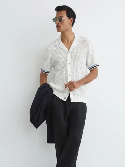 Reiss White Bilsby Cotton-blend Geometric-knit Tipped Shirt In Neutral