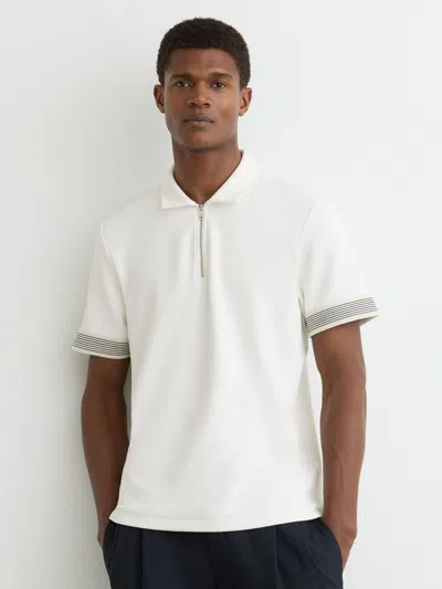 Reiss White Sleeve-trim Half-zip Polo Shirts
