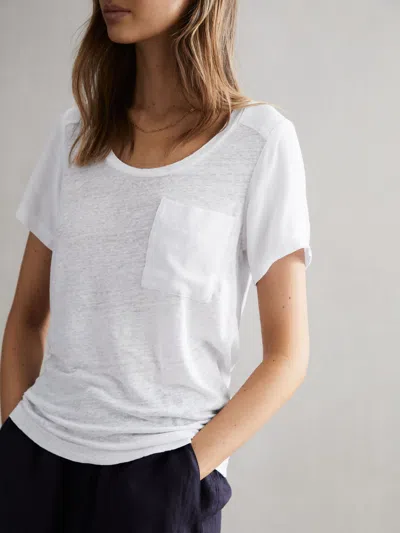Reiss White Woven Linen Short Sleeve T-shirt