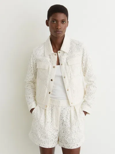 Reiss White Collared Lace Press-stud Jacket