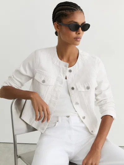 Reiss White Collarless Cropped Jacket