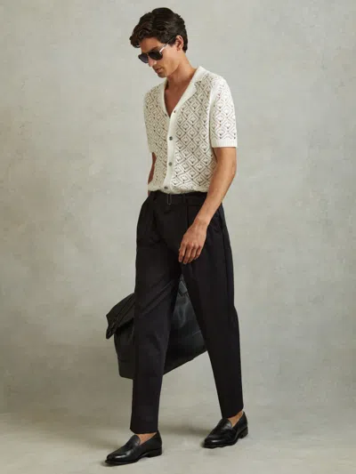 Reiss White Crochet Cuban Collar Shirt