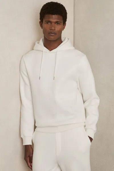 Reiss White Cotton-blend Rib-knit Hoodie