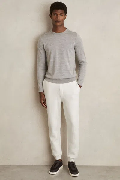 Reiss White Cotton-blend Ribbed Drawstring Joggers