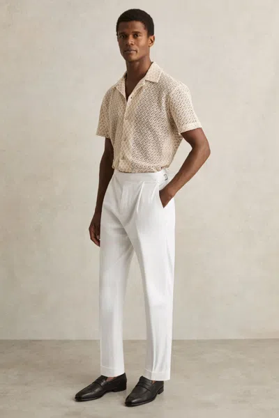 Reiss White Cotton Blend Tapered Trousers