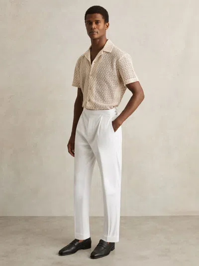 Reiss White Cotton-blend Tapered Trousers