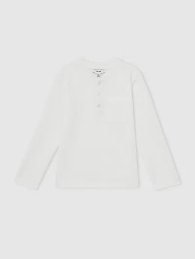 Reiss White Cotton-blend Waffle Henley T-shirt
