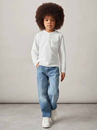 Reiss Kids' White Cotton-blend Waffle Henley T-shirt