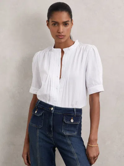 Reiss White Cotton Cheesecloth Pleated Top
