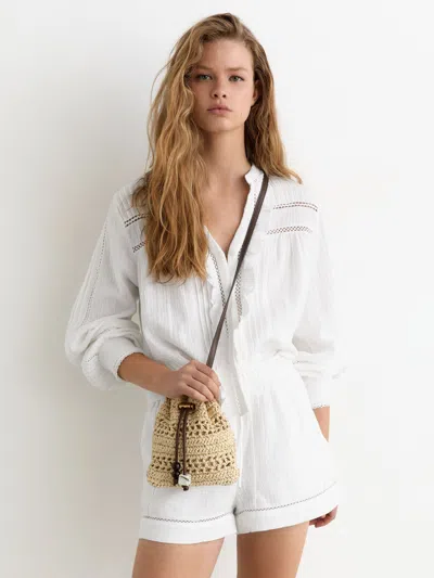 Reiss White Cotton Cheesecloth Stitch-detail Shorts In Gray