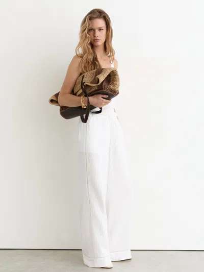 Reiss White Cotton Cheesecloth Wide-leg Trousers