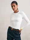 Reiss White Cotton Crew-neck Long-sleeve T-shirt With Stretch In White