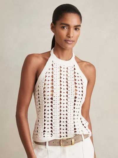 Reiss White Cotton Crochet Halterneck Vest Top