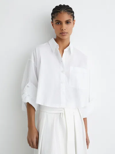 Reiss Womens White Solenge Long-sleeve Cropped Cotton Shirt In Multi