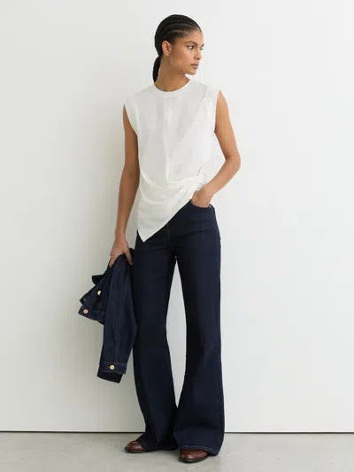 Reiss White Cotton Drape Cap-sleeve T-shirt