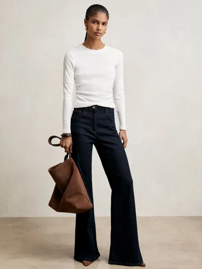 Reiss White Cotton Long-sleeve Ruched T-shirt With Stretch