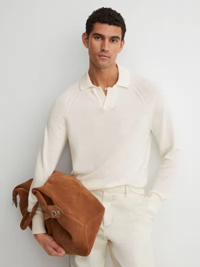 Reiss Ashdown Cotton Open Collar Polo Sweater In White