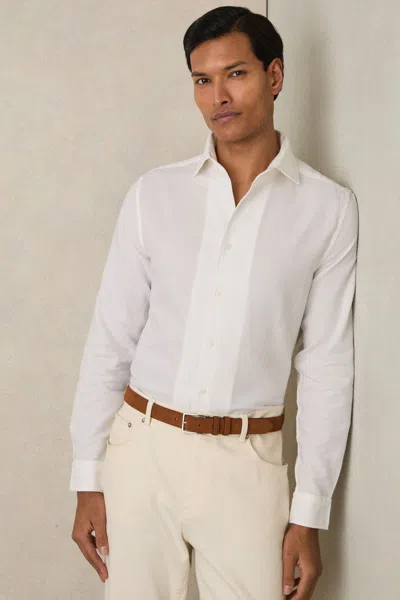 REISS WHITE COTTON-PIQUÉ GARMENT-DYED SHIRT