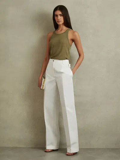 Reiss White Cotton Wide Leg Suit Trousers