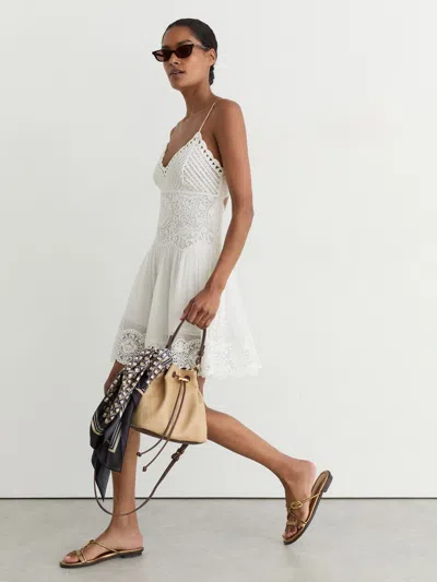 Reiss White Cotton-blend Lace-trim Flippy Dress