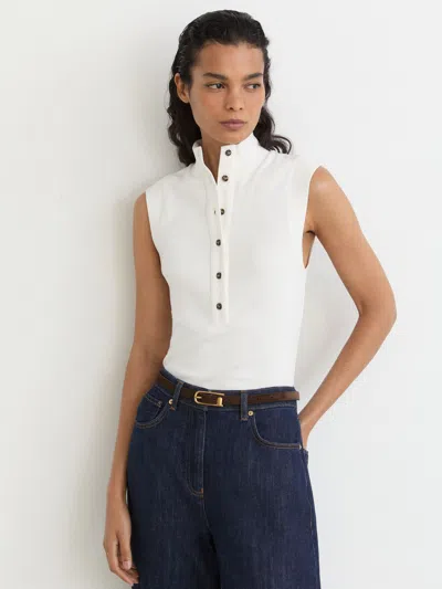 Reiss White Cotton-stretch Buttoned Funnel-neck Vest