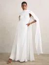 Reiss White Crepe Cape Maxi Dress