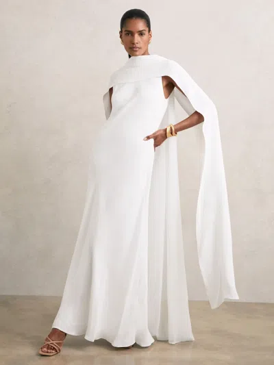 Reiss White Crepe Cape Maxi Dress