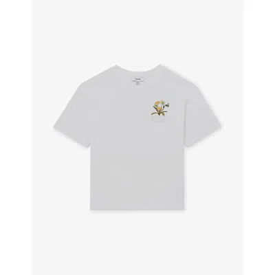 Reiss Kids' White Dean Dandelion-embroidered Cotton-jersey T-shirt 9-13