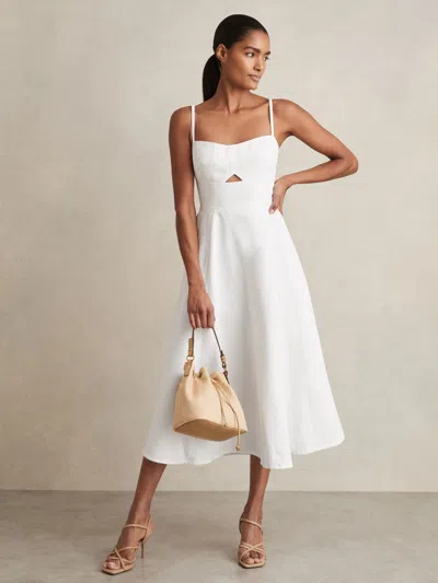 Reiss White Denim Fit And Flare Midi Dress