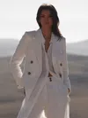 Reiss White Double Breasted Linen Blazer In White