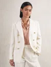 Reiss White Double-breasted Twill Suit Blazer With Wool In Neutral