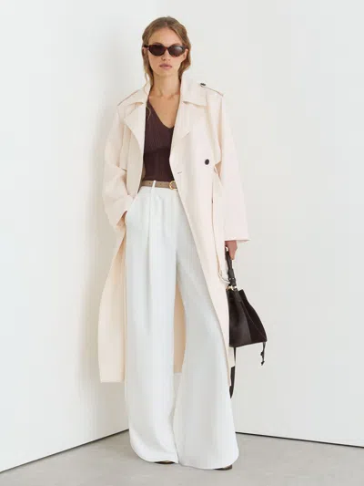 Reiss White Double-breasted Trench Coat With Linen In Neutral