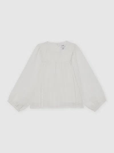 Reiss White Elle 13-14 Yrs Cheesecloth Textured Blouse In Black