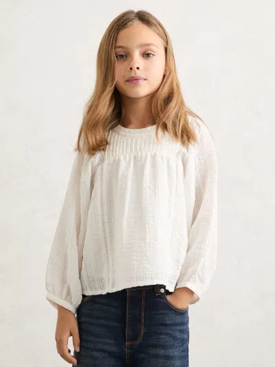 Reiss White Elle 9-13 Yrs Cheesecloth Textured Blouse