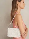 Reiss White Faux-pearl Raffia Shoulder Bag In White