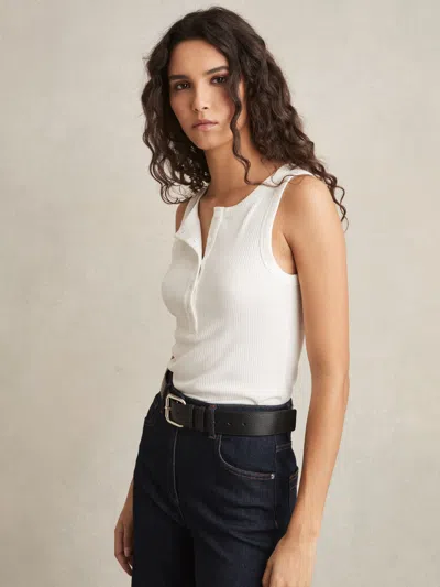 Reiss White Fine-rib Button-placket Vest