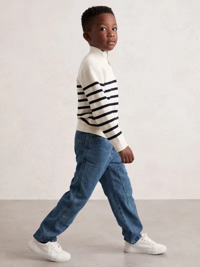 Reiss White 9-13 Yrs Cotton-blend Stripe Half-zip Jumper In Multi