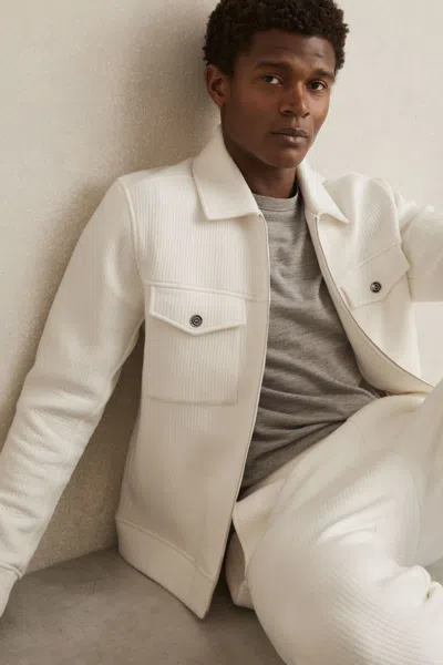 Reiss White Jersey Ribbed Zip Overshirt