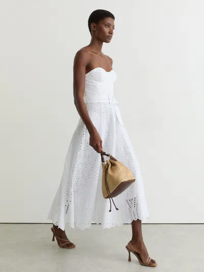 Reiss White Lace Strapless Bustier Midi Dress