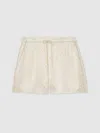 Reiss White Laser Cut Drawstring Shorts In Neutral