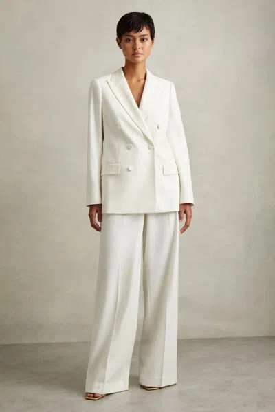 Reiss White Petite Wool Blend Double Breasted Tux Blazer In White