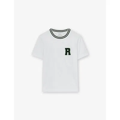REISS WHITE LETTER-PATCH COTTON T-SHIRT 9-13